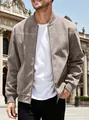 Stylish men's casual lightweight faux suede bomber jacket in elegant taupe grey finish - Brown