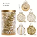 Set of 25 golden and clear glitter Christmas ball ornaments with storage bucket - Gold