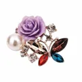 Elegant purple rose and colorful crystal butterfly brooch with white pearl accent - Rose Butterfly Pearl Style (XH-732)
