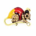 Vibrant enamel mouse brooch with sparkling rhinestones in a polished gold-tone finish - Enamel Painted Mouse (XH-094)