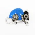 Adorable blue enamel mouse brooch pin encrusted with sparkling grey rhinestones for clothing - Little Mouse Style (XH-092)
