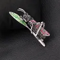 Vintage style grasshopper brooch with colorful rhinestones on a leaf branch - Grasshopper Style (XH-142)
