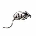 Vintage antique silver-toned mouse shaped brooch pin with a sparkling black eye detail - Retro Realistic Mouse Style (XH-095)