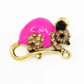 Dainty pink enamel mouse brooch accented with champagne rhinestones in gold tone metal - Rose Pink Little Mouse Style (XH-093)