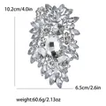 Large silver-tone rhinestone floral cluster brooch with size and weight specs. - Gorgeous Radial Flower Cluster (XH-1464) / 10.2x6.5cm