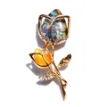 Elegant gold-tone tulip brooch with iridescent abalone and orange cat's eye stones - Tulip Cat's Eye Style (XH-1223)