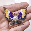 Colorful enamel butterfly brooch with a large white pearl center and red crystal eyes - Colorful Enamel Butterfly Brooch (XH-005) / Colorful