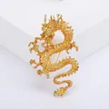Exquisite golden dragon brooch with intricate metallic texture for clothing - Vintage Dragon Shaped Gold Brooch (XH-1710) / Gold