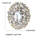 Luxury gold-toned rhinestone floral brooch with large oval faceted crystal center detail - Heavy Rhinestone Large Floral Cluster Brooch (XH-1461) / White