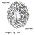 Silver rhinestone flower brooch pin dimensions 7.9x6.5cm and 61.1g weight detail - Heavy Rhinestone Large Flower Brooch (XH-1462) / Silver
