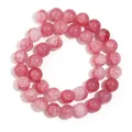 Dettaglio di perline rotonde in vetro craquelé rosa con trama floreale per gioielli fai da te - 10mm (Circa 38 Perline) / Floreale Rosa Profondo