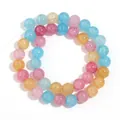 Dettaglio di perle rotonde in vetro colorato con effetto craquelé per gioielli DIY - 10mm (Circa 38 Perline) / Stampa Floreale Rosa e Blu