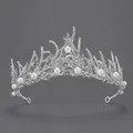 Elegant silver coral style princess tiara with white pearls for children's birthday party - Birthday Party Versatile Crown (TS-J2835S)