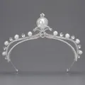 Elegant silver princess tiara headband with lustrous pearls and sparkling rhinestones - Artificial Pearl Catwalk Performance Kids Crown (TS-J3120S)