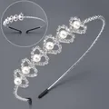 Elegant silver heart-shaped tiara headband with crystals and pearls for girls' parties - Silver Artificial Pearl Girls Headband (TS-J3077S)