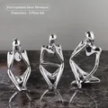 3er-Set abstrakte Denker-Figuren in galvanisiertem Silber-Resin-Finish für Innendeko - Galvanisiertes Silber Figuren 3-teiliges Set (7128E-3062)