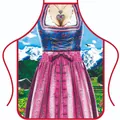 Oktoberfest themed apron with realistic traditional Bavarian Dirndl dress and Alpine print - Style 10/Pink Dirndl Illustration