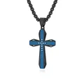 Men's brushed blue and black titanium steel cross pendant necklace with inlaid stones - Black & Blue Pendant with Black Bead Chain