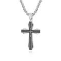 Brushed black and silver titanium steel cross pendant necklace for men with crystals - Steel & Black Pendant with Steel Bead Chain