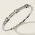 Elegant silver-toned hinged bangle featuring cubic zirconia pavé and stylish X-motif accents - Fashionable And Versatile Bracelet Bs-j5575s