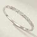 Elegant silver finish bangle with pavé-set zircons and signature X cross design accents - Fashionable Everyday Luxury Bracelet Bs-j5584s