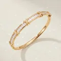 Luxury gold bangle bracelet with baguette zirconia and elegant X-shaped buckle accents - Gold Party Bangle BS-J5611G