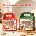 Festive Christmas window gift boxes in red and green, perfect for candy and treats. - Single Piece / Window Handle Box Style / S-73