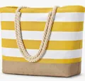 Gelb-weiß gestreifte Canvas-Strandtasche mit stylischen dicken Seilgriffen für den Sommer. - Typ B - Gespleißt Gelb