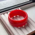 Elegant bright red wide resin bangle bracelet featuring a smooth minimalist retro design - Red