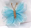 Cute blue gradient organza butterfly hair clip for girls with gold thread center - Sky Blue Gradient Mesh Style (6)
