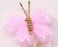 Elegante pinza para el pelo de mariposa en tul rosa con cuerpo decorativo en hilo oro - Estilo de malla degradada rosa (7)