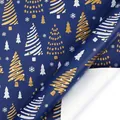 Festive dark blue Christmas wrapping paper roll with gold and silver metallic tree patterns - Christmas Series - Striped Tree