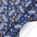 Blue Christmas gift wrapping paper roll featuring elegant gold and white snowflake patterns - Christmas Series - Pine Leaf Snow