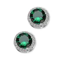 Elegant silver-toned round stud earrings featuring a large green AAA cubic zirconia center - 8mm / Green
