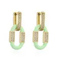 Elegant 18K gold plated zircon micro-pave earrings with light green enamel oval link - Light Green