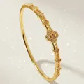 Luxury gold-tone copper bangle bracelet with zircon flower motifs for special occasions - Gold Versatile Flower Style (BS-J5576G)