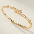 Elegant gold-plated copper bangle with sparkling zircon flower clusters in sku view - Gold Vintage Bangle BS-J5636G