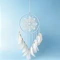 Handmade white lace dreamcatcher with natural goose feathers for wall hanging decor - White Style (MS0145-20CM Circle)