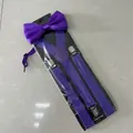Adjustable purple elastic suspenders and matching bow tie set for adult formal wear - Purple Set (DCJ33)