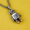 Punk style vintage silver robot pendant on a durable stainless steel box chain for men - Robot (Robot + Stainless Chain)