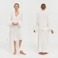 Elegante accappatoio bianco in acetato per donna con piume di struzzo sui polsini - Taglia unica / Bianco