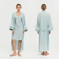 Elegant light blue acetate silk robe and slip dress set with ostrich feather trim - One Size / Cloud Blue