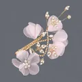 Peigne à cheveux élégant avec fleurs en résille rose, dentelle et strass mariée - Barrette de Banquet de Princesse Dorée (HS-J7501G)