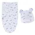 Nid d'ange et bonnet pour nouveau-né avec motifs imprimés tortues et étoiles de mer - Ensemble sac de couchage + bonnet tortue verte