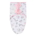 Gigoteuse emmaillotage nouveau-né confortable avec nœud rose et motif de lapin floral - Sac de couchage motif lapin et pêche avec nœud