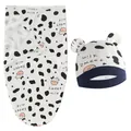 Ensemble de lange cocon et bonnet assorti pour nouveau-né avec motif vache noir et blanc - Ensemble sac de couchage + bonnet motif vache noir