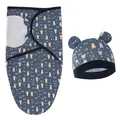 Ensemble emmaillotage et bonnet pour nouveau-né avec imprimé ours bleu - Ensemble sac de couchage + bonnet motif ours bleu marine