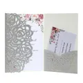 Silver glitter laser cut rose wedding invitation with floral inner card and RSVP. - Silver Glitter