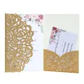 Elegant gold glitter laser-cut rose wedding invitation set with floral inner card - Glitter Golden Yellow
