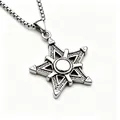 Vintage silver titanium steel star pendant necklace with box chain for men and women - Pentagram + Titanium Steel Chain